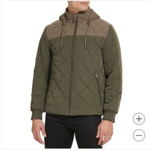 NWT Kenneth Cole Men Quilted Jacket Winter Hood Lightweight Microfiber GREEN - S